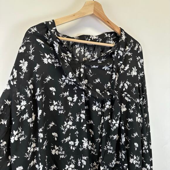 Torrid Georgette Tie Front Cold Shoulder Black Floral Blouse Womens Plus 1 - Picture 8 of 13